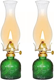 2 Pieces Large Chamber Oil Lamps, Glass Clear Color Kerosene Lamps for Indoor Use Home Decorative Hurricane Lamp Oil Lantern 11" Vintage Oil Lamp for Tabletop Decor Lighting
