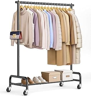 Heavy Duty Clothing Racks for Hanging Clothes Rack, 43" Wide Rolling Garment Rack Metal Clothing Hanger Rack with Wheels Wardrobe Rack for Coats, Shirts, Dress, (Black)