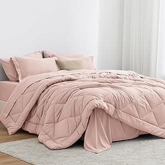 Full Comforter Set Pink, 7 Pieces Full Bed in a Bag, All Season Bedding Sets with 1 Comforter, 1 Flat Sheet, 1 Fitted Sheet, 2 Pillowcase and 2 Pillow Sham