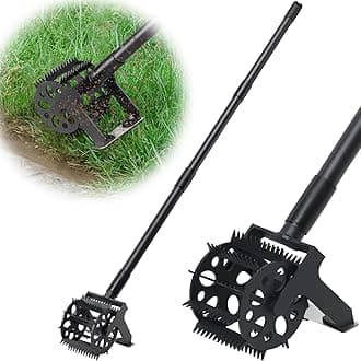 Rotary Cultivator Tool, 2 in 1 Hand Tiller for Gardening, Adjustable Weed Remover Tool with Stainless Steel Pole for Soil Mixing, Reseeding Grass, Loosen The Soil and Cutting Grass