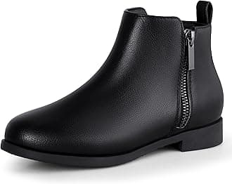 Harvest Land Girls Boots Kids Ankle Boots Zipper School Shoes Elegant Big Kid Fashion Winter Boots Zip-up Short Flat Bootie for Junior/Yourth Black with Fur UK13