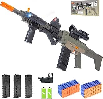 Realistic Sniper Rifle Toy Guns for Nerf Guns Bullets, Electric Foam Blaster Toy Set with Scope, 120 Soft Darts and 3 Magazines, Kids Semi Automatic Machine Toy Gun for Boys 8-12 Old