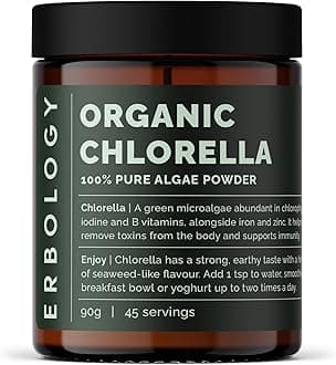 Erbology Organic Chlorella Powder 3.2 oz - 45 Servings - Sustainably Sourced in Spain - Body Cleansing and Immunity Support - Rich in Chlorophyll, B Vitamins, Iron and Phosphorus - Vegan - GMO-Free