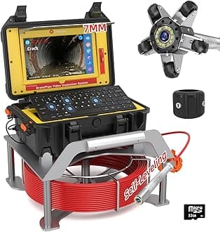 Sanyipace 7MM Sewer Camera, 512Hz Sonde Drain Camera, Self-Leveling Pipe Camera for Plumber, 10.1" Touch Screen, 165FT/50M Borescope Inspection Camera, Distance Counter, Waterproof Plumbing Camera