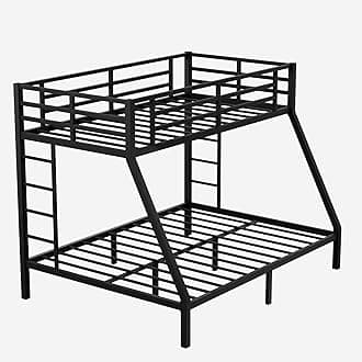 ROOMTEC Metal Twin XL Over Queen Bunk Bed Frame for Teens and Adults, Floor Bed with 24 Metal Slats, Guardrail, 2 Built-in Ladder, Space-Saving/Noise Reduced/No Box Spring Needed
