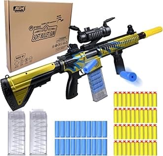 AGM MASTECH Shell Ejecting Blaster Toy with 40 Official Darts,2 Clip Magazine,4 Assembly Methods,Gun Toys for 8 ages up Boys,Kids,Teens and Adults, Outdoor,birthday gift (Gold)
