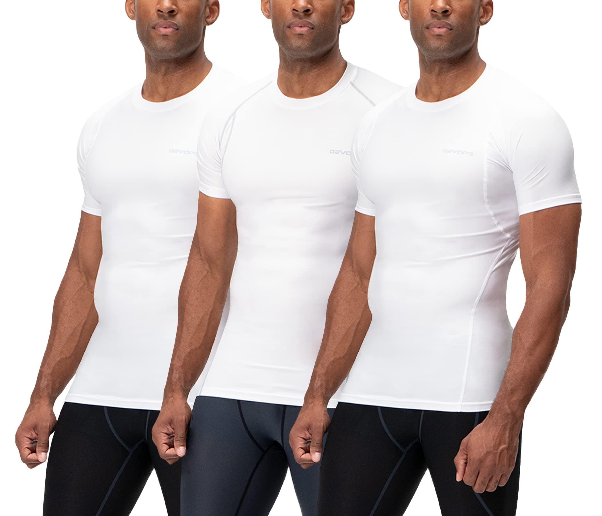 3 Pack Men's Cool Dry Short Sleeve Compression Shirts, Sports Baselayer T-Shirts Tops, Athletic Workout Shirt
