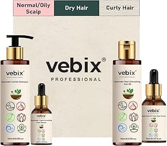 VebixProfessional Customised Regimen -4 Ayurvedic Product Kit - HairFallControl- AntiHairFall Neem Oil +Lotus AntiHairfall Shampoo + Hair Growth Serum & Face Glow Serum (280ml) (Dry Scalp)