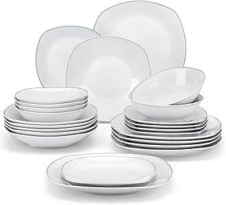 MALACASA Dinner Sets for 6 People, 24-Piece Plates and Bowls Set with 6-Piece Dinner Plate/Soup Plate/Side Plate/Cereal Bowl, Dinnerware Set with Siliver Rim,Series Elisa