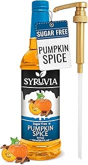 Syruvia Sugar Free Pumpkin Spice Coffee Syrup, Flavored Syrup for Drinks, Lattes, and Desserts – 25.4 fl oz, With Pump