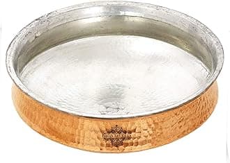 INDIAN ART VILLA Pure Copper Lagan Handi with Tin Lining, Hammered Cookware for Hyderabadi Dum Biryani Rice and Veg/Nonveg, 24 inch, 35 L, 35 Liter