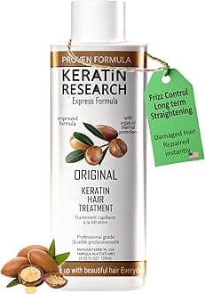 KERATIN RESEARCH Brazilian Keratin Hair Straightening and Smoothing Blowout Treatment Professional Organic Results shiny Hair with Natural look Queratina Keratina (4 OZ Original)