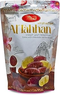 Al Tahhan Dates With Chocolate (White - Brown) Light Delicious Chosen Of The Finest Dates Natural Pure Sweet Taste Egypt Saudi Palm Halal Gmo Free Tamr Fresh Arabia Vegan Ramadan (1Pack = 8.82 oz)