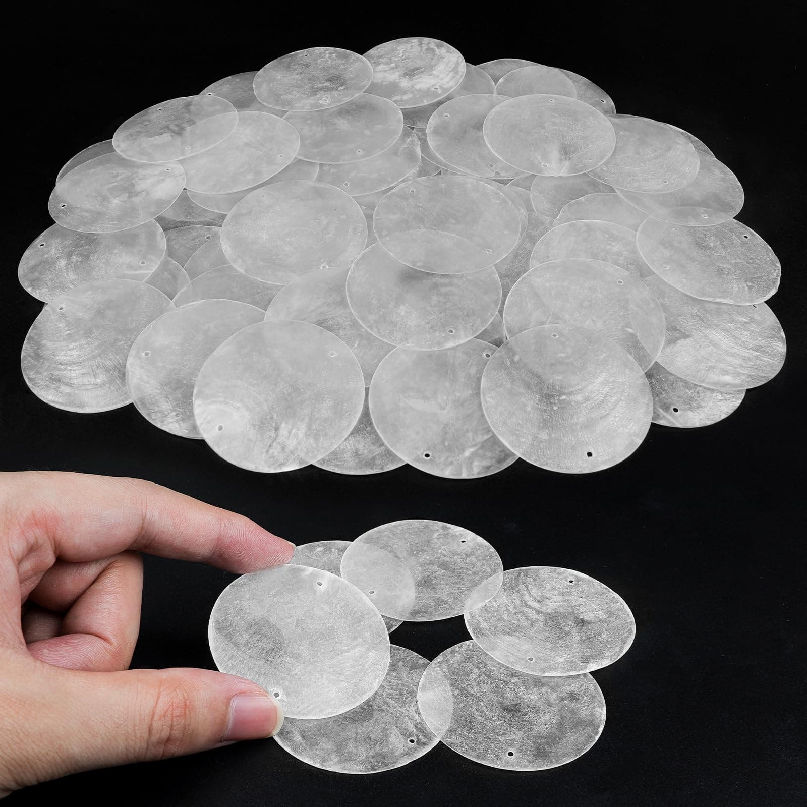 60 PCS Capiz Shells Round Natural Shells, 2 Inch Round Capiz Shells Round White Shells with 2 Holes for Wind Chimes Curtain Shell Garland DIY Craft Wedding Home Decor