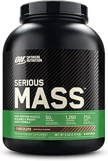 Optimum Nutrition (ON) Serious Mass: High Protein Muscle Building & Weight Gainer Protein Powder, 50 Grams of Protein, Vitamin C, Zinc And Vitamin D For Immune Support - Chocolate, 6 Lbs (2.72 KG)