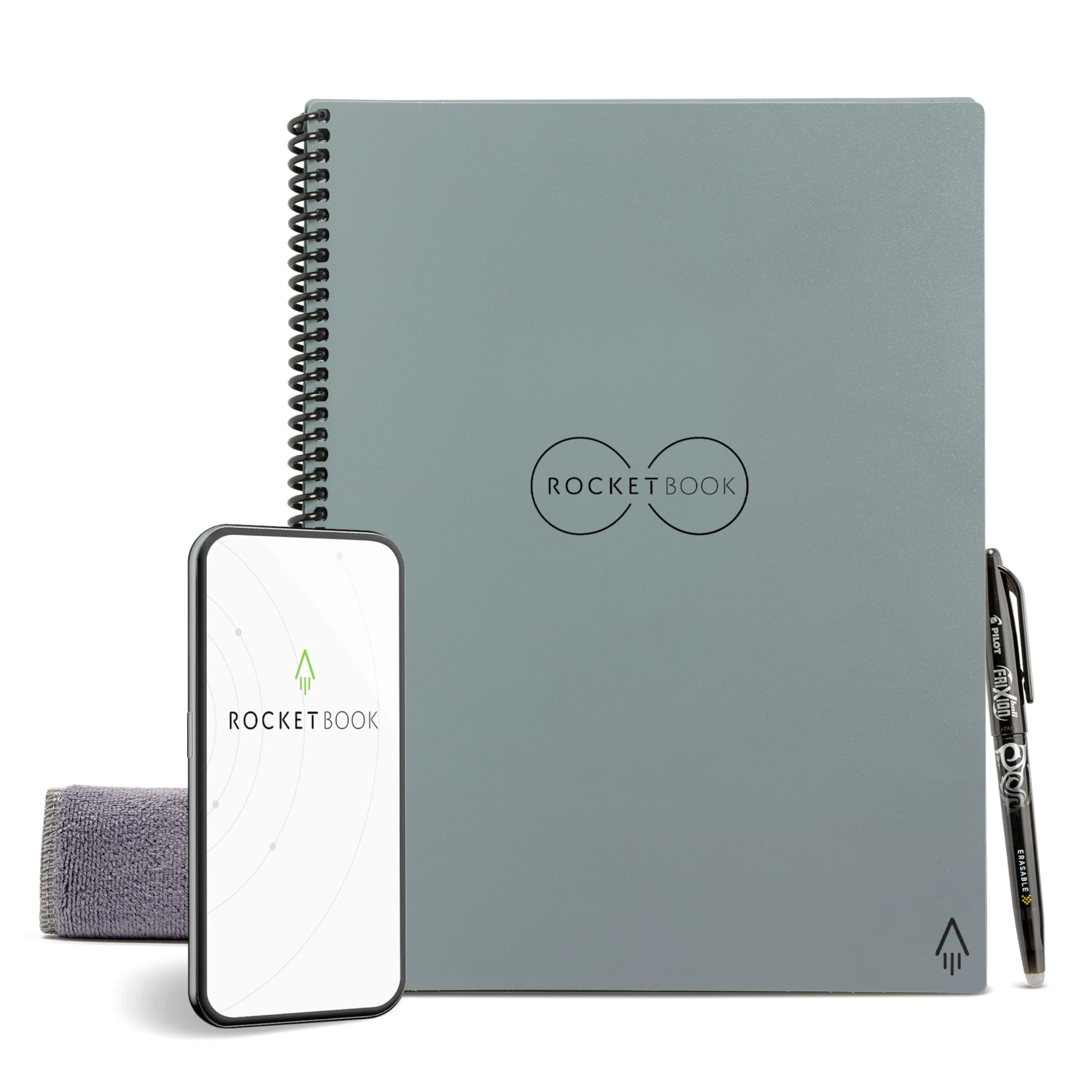 Rocketbook Smart Reusable- Dot-Grid Eco-Friendly Notebook with 1 Pilot Frixion Pen & Microfiber Cloth Included - Deep Space Gray Cover, Executive Size (15.2 cm x 22.4 cm)