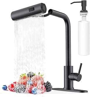 AVSIILE Kitchen Faucets with Pull Down Sprayer & Soap Dispenser, Single Hole & Handle, Oil Rubbed Bronze, Pull Out Tap, Stainless Steel Waterfall Sink Faucet Suitable for Farmhouse Camper Laundry Rv