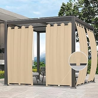Easy-Going Outdoor Curtains Waterproof Windproof Weatherproof Curtain for Patio, Cabana, Porch, Pergola and Gazebo, Grommet Top and Tab Bottom Drape, 6panels, 54x84 inch, Beige