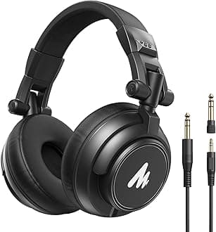 MH601 Professional Studio Monitor Headphones, Wired Closed Back Over Ear DJ Headset with 50mm Drivers and 1/4 inch to 3.5mm Jack for Guitar Amp Recording Mixing Piano Music Podcast Streaming