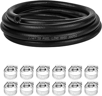 1/4 Inch (6mm) ID Fuel Line Hose 10FT NBR Rubber Push Lock Hose High Pressure 300PSI for Automotive Fuel Systems Engines with 12 Clamps