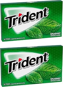 Trident Spearmint Imported Gum, 14 Sticks (Pack of 2), Green & White
