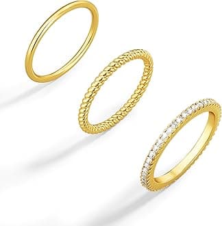 Moodear 3PCS Gold Rings for Women, 14k Gold Plated Stackable Thin Rings for Women Cubic Zirconia Wedding Rings for Women Non Tarnish Wedding Bands Aesthetic Jewelry Size for 6-10
