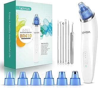 VOYOR Blackhead Remover Vacuum Suction Facial Pore Cleaner Electric Acne Comedone Extractor Kit with 4 Suction Head for Women and Men Black Heads Extraction BR410