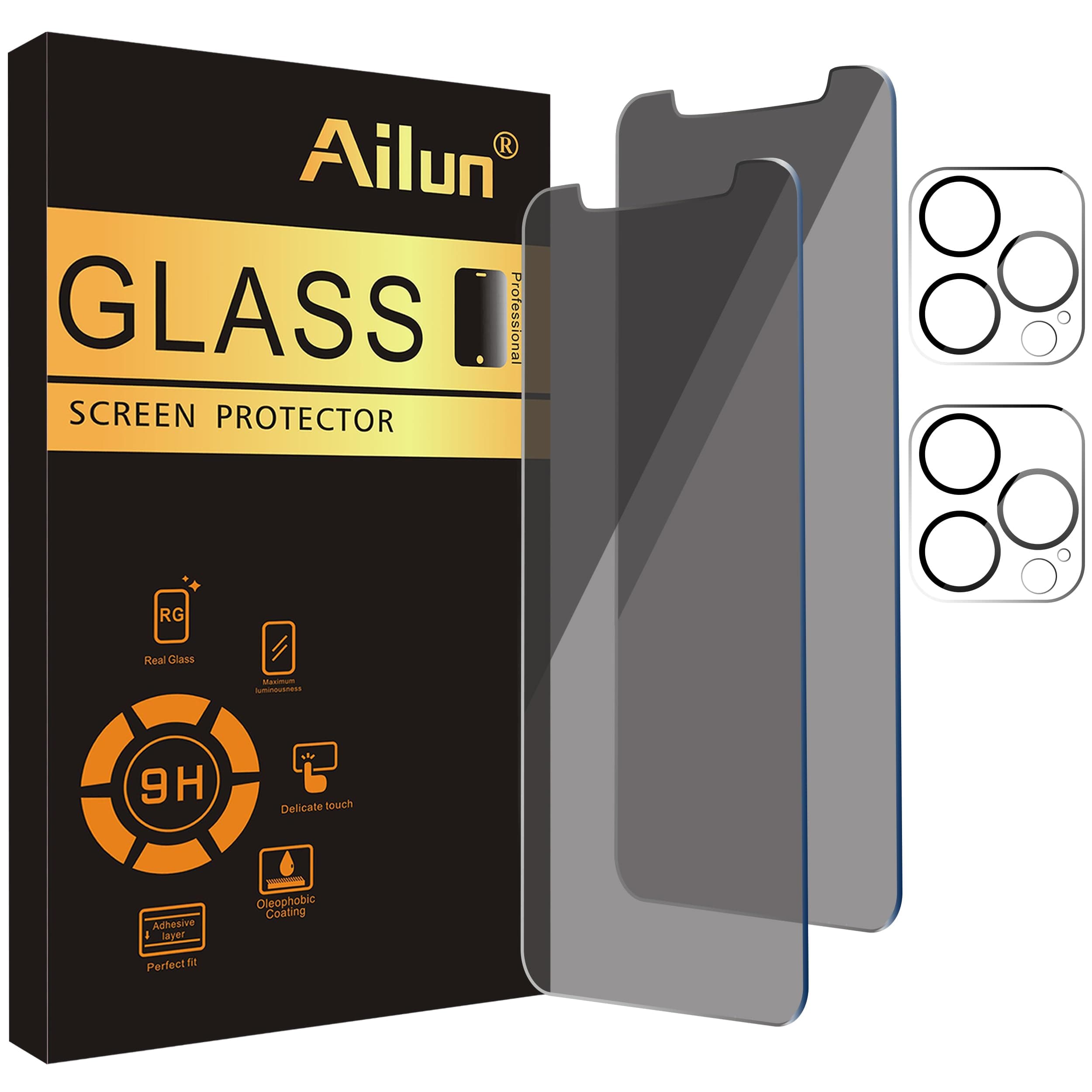 Ailun 2Pack Privacy Screen Protector for iPhone 11 Pro[5.8 inch] + 2 Pack Camera Lens Protector, Anti Spy Private Tempered Glass Film,[9H Hardness] - HD[Black]
