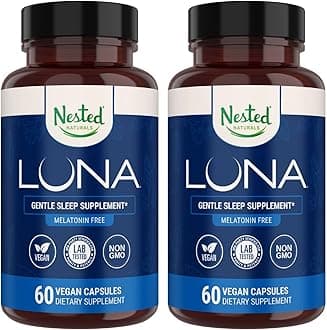 Nested Naturals Luna Melatonin-Free Pack of Two, Bedtime Supplement for Adults, Herbal Nighttime Sleeping Capsule, Valerian Root with Chamomile, Lemon Balm, Non-GMO, Gluten-Free