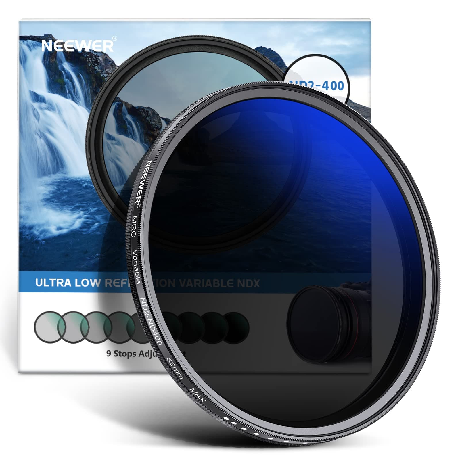 NEEWER 82mm Variable ND Filter ND2-ND400 (1-9 Stops), Neutral Density Filter, Multiple Coatings, Water and Scratch Resistant
