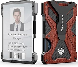 Minimalist Wallet for Men- Slim Aluminum Metal Money Clip Wallet with Clear ID Card Holder, Carbon Fiber Wallet, RFID Blocking,Holds up 15 Cards with Cash Clip,Ultra-Thin Tactical Wallet