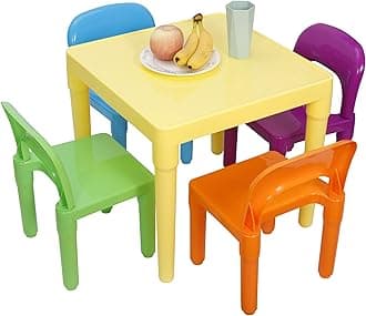 ZENY Kids Plastic Table and 4 Chairs Set, Multicolor Play Room Furniture for Reading, Train, Art, Crafts