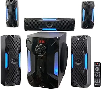 Rockville HTS56 1000W 5.1 Channel Home Theater System, Bluetooth, USB, 8" Subwoofer, LED Light Effects, Remote Control, Optical Input, for Movies, Music & Karaoke