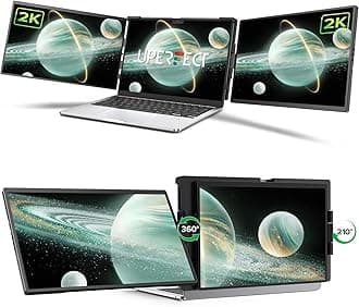 UPERFECT Laptop Screen Extender, 2K 14" 360° Patented Unique Swivel Hinge Triple Monitor, 2240x1400 QHD IPS Portable Dual Monitor for 13.3"-17.3'' Laptops, Plug & Play with Mac, Wins, Android