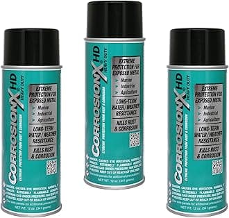 Heavy Duty Anti Rust Spray, Dripless Self-Healing Corrosion Inhibitor with Waterproof Barrier for Marine, Agricultural & Industrial Equipment in Saltwater Environments, 3-Pack of 12oz Cans