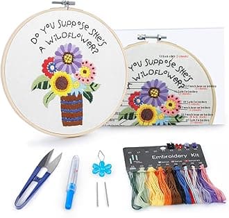 BERYA Flowers Embroidery Kit Including Video Step by Step Instructions,Embroidery Hoop,Color Threads and Embroidery Scissors for Beginners-Handmade Needlepoint Kits for Adults