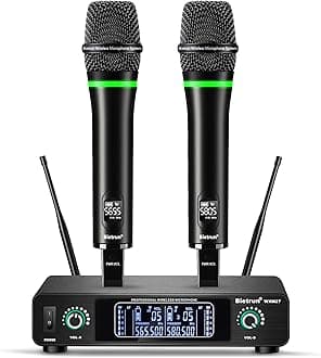 Bietrun Wireless Microphone, Rechargeable Metal Dual UHF Cordless Dynamic Handheld Microphone System for Home Karaoke, Meeting, Party, Church, DJ, Wedding(UHF 240ft Range)(Receiver with Bluetooth)