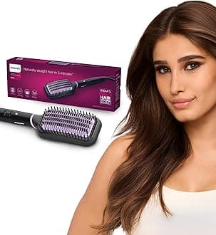- India's No.1 Hair Styling Brand -Hair Straightener Brush, Naturally Straight in 5 Mins,5X Less Frizz,SilkProtect Keratin Tech,Triple Bristle Fast 50s Heatup,Scalp Protect,For Indian Hair,BHH880