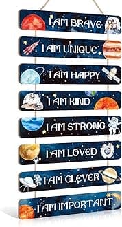 KAIRNE Planet Wall Art,Space Wall Decor,The Solar System Wall Decoration for Boys Bedroom,Movational Quotes Hanging Decor,Be Kind Be Brave Inspirational Phrase Wall Art for Kids Bedroom Gift