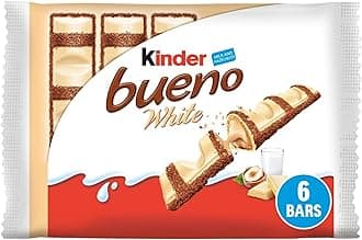 Bueno White Chocolate Bars Multipack - Crispy Wafer with Creamy Hazelnut Filling & Cocoa Meringue - 3 Packs x 2 Bars (6 Bars Total)