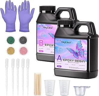 Epoxy Resin Kit 32 oz Crystal Clear, Hard Upgraded 2 Part Epoxy and Hardener for Casting Coating, Jewelry Making, DIY Crafts Art (16oz + 16oz)