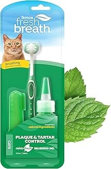 TropiClean Fresh Breath Toothbrush and Toothpaste Kit for Cats, Teeth Cleaning Kit for Plaque & Tartar Removal, Breath Freshener, Cat Dental Care