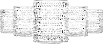 Glassware Set of 6, 13 OZ/390ml Hobnail Kitchen Glassware, Embossed Vintage Glass for Water, Cocktail, Soda, Beverage, Juice
