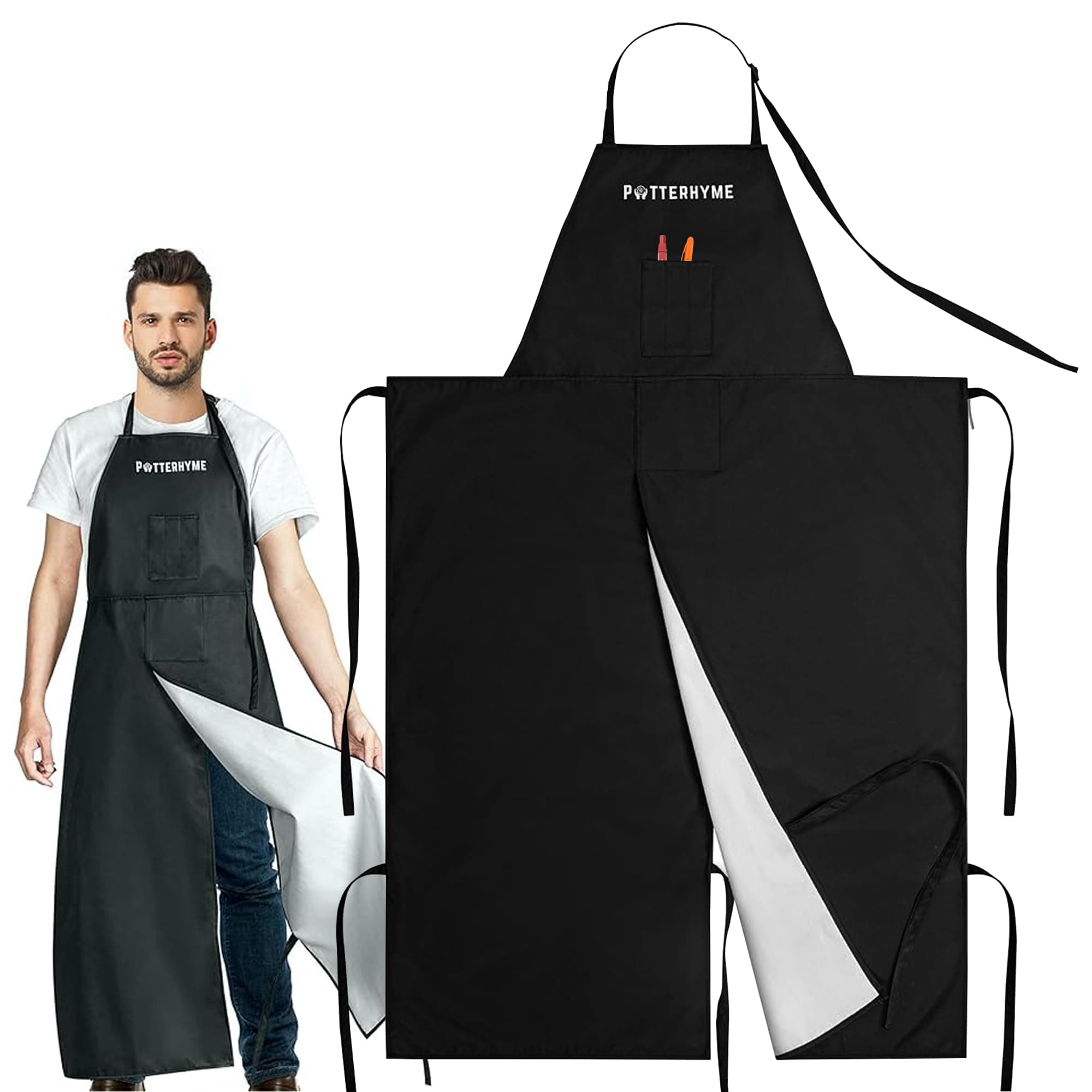 Reusable Full Coverage Waterproof Pottery Apron Split Leg - 100% Lined Polyester Apron For Men & Women - For Ceramic Wheel Throwing, Woodturning, Painting, and Clay or Tattoo Artists