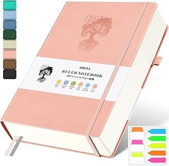 B5 Lined Journal Notebook, 370 Numbered Pages Thick Leather Journal for Writing, College Ruled Hardcover Notebook for Work,School with 100gsm Paper, Writing Journal for Women, Men (7.6" x 10.3" Pink)