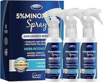 5% Minoxidil Spray for Men & Women, Hair Growth & Regrowth, 60ml * 3 Bottles, Paraben/Sulfate/Phthalate Free, Unisex-Adults