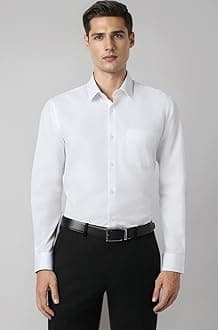 Peter England Men's Premium Solid Herringbone Regular Fit Full Sleeve Formal Shirt | Wonder Fabric | Cotton Rich