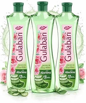 Dabur Gulabari Premium Rose Water with Aloe Vera - 1200 ml (400ml x 3) | Upto 8 HR Skin Hydration | Cleanses, Tones and Moisturises Skin | For All Skin Types