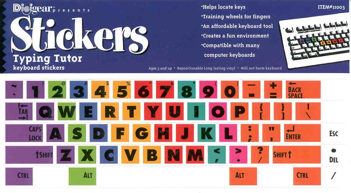 2 Pack Typing Tutor Computer Keyboard Stickers - Key Label Decal