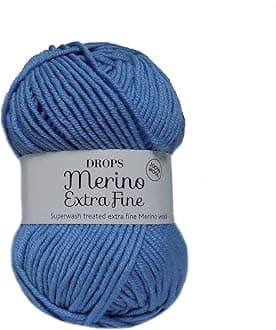 Superwash 100% Merino Wool Yarn for Knitting and Crocheting, 3 or Light, DK, Leight Worsted Weight, Drops Merino Extra Fine, 1.8 oz 115 Yards per Ball (19 Light Grey Blue)
